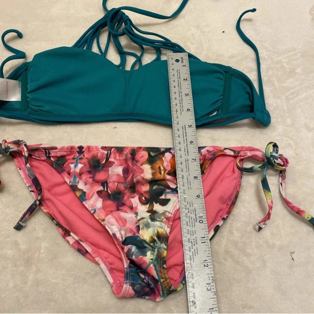 Xhilaration Teal Strappy Bikini with Floral Bottoms